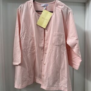 Carole Hochman 2 Piece Set Tank And Button Up Sweater 1x Peach QVC